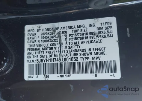 2010 Honda Element Ex z USA, uszkodzony, nr VIN 5J6YH1H74AL001052